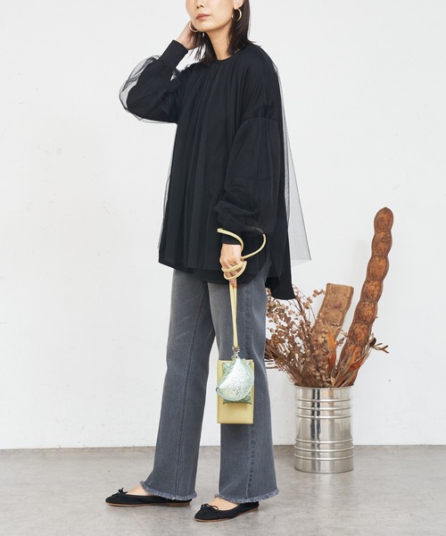 BONbazaar（ボンバザール）の「★OT★チュールレイヤーブラウス（Tシャツ/カットソー・レディース・ブラック/カーキ/グレイッシュベージュ・FREE）」の20枚目の写真