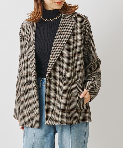 prose verse（プロズヴェール）の「先染めチェックWテーラードジャケット（テーラードジャケット・レディース・ブラウン/グレー・MEDIUM）」の2枚目の写真