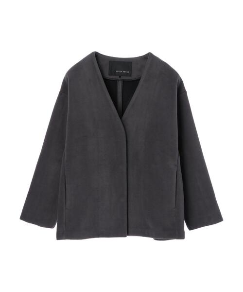 YECCA VECCA（イェッカヴェッカ）の「・フリースボンディングコーディガン＊（その他アウター・レディース・チャコールグレー/オフホワイト/カーキ・FREE）」の5枚目の写真