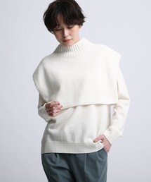 ◆【2点セット/日本製/洗える】ショートベストレイヤードニット