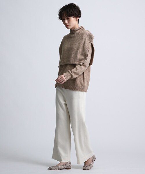 INDIVI(インディヴィ)の「◆【2点セット/日本製/洗える】ショートベストレイヤードニット(アンサンブル・レディース・オフホワイト/オレンジ/ベージュ系その他2・38)」の4枚目の写真