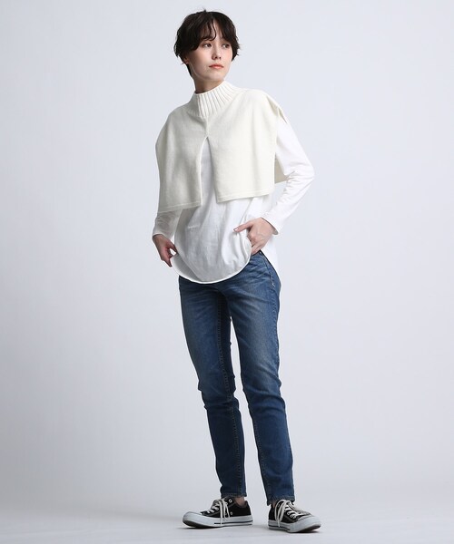 INDIVI(インディヴィ)の「◆【2点セット/日本製/洗える】ショートベストレイヤードニット(アンサンブル・レディース・オフホワイト/オレンジ/ベージュ系その他2・38)」の6枚目の写真