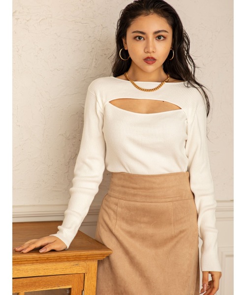 DURAS(デュラス)の「2WAYカッティングニットトップス(ニット/セーター・レディース・ベージュ/ワインレッド/ホワイト/ブラック・FREE)」の9枚目の写真