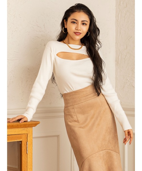 DURAS(デュラス)の「2WAYカッティングニットトップス(ニット/セーター・レディース・ベージュ/ワインレッド/ホワイト/ブラック・FREE)」の10枚目の写真