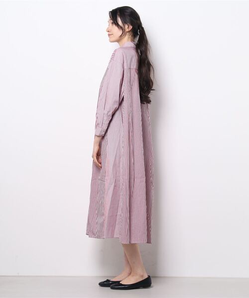 INCEDE（インシード）の「シャンブレーストライプ切り替えシャツワンピース（シャツワンピース・レディース・レッド/ブルー・LL/3L/M/L）」の4枚目の写真