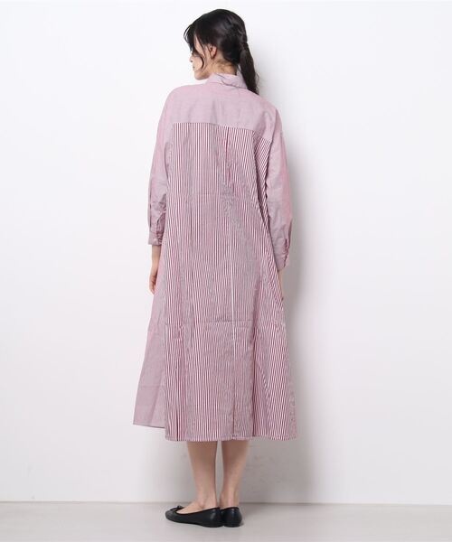 INCEDE（インシード）の「シャンブレーストライプ切り替えシャツワンピース（シャツワンピース・レディース・レッド/ブルー・LL/3L/M/L）」の5枚目の写真