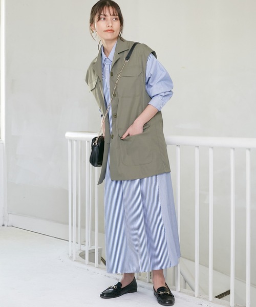 INCEDE（インシード）の「シャンブレーストライプ切り替えシャツワンピース（シャツワンピース・レディース・レッド/ブルー・LL/3L/M/L）」の7枚目の写真