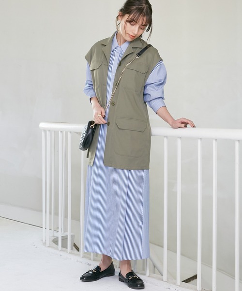 INCEDE（インシード）の「シャンブレーストライプ切り替えシャツワンピース（シャツワンピース・レディース・レッド/ブルー・LL/3L/M/L）」の8枚目の写真