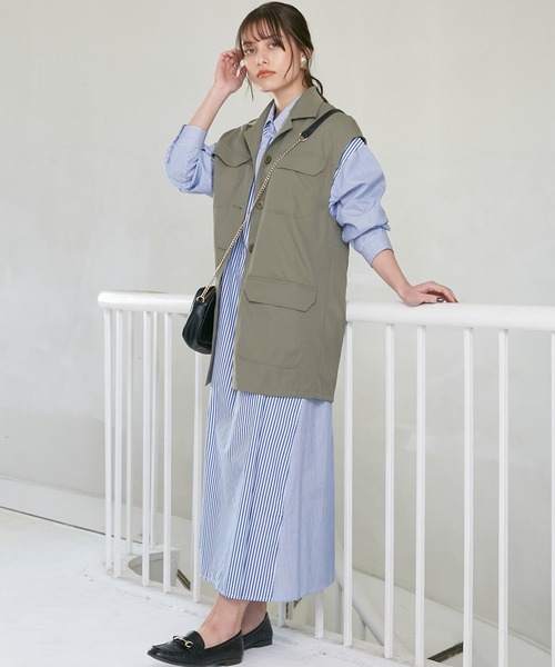 INCEDE（インシード）の「シャンブレーストライプ切り替えシャツワンピース（シャツワンピース・レディース・レッド/ブルー・LL/3L/M/L）」の10枚目の写真