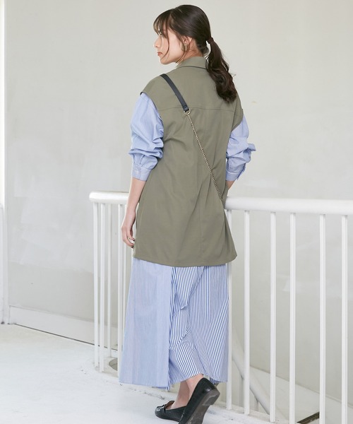 INCEDE（インシード）の「シャンブレーストライプ切り替えシャツワンピース（シャツワンピース・レディース・レッド/ブルー・LL/3L/M/L）」の11枚目の写真