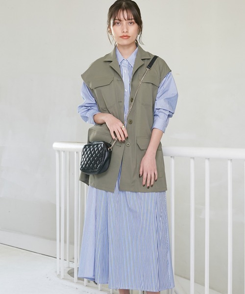 INCEDE（インシード）の「シャンブレーストライプ切り替えシャツワンピース（シャツワンピース・レディース・レッド/ブルー・LL/3L/M/L）」の12枚目の写真