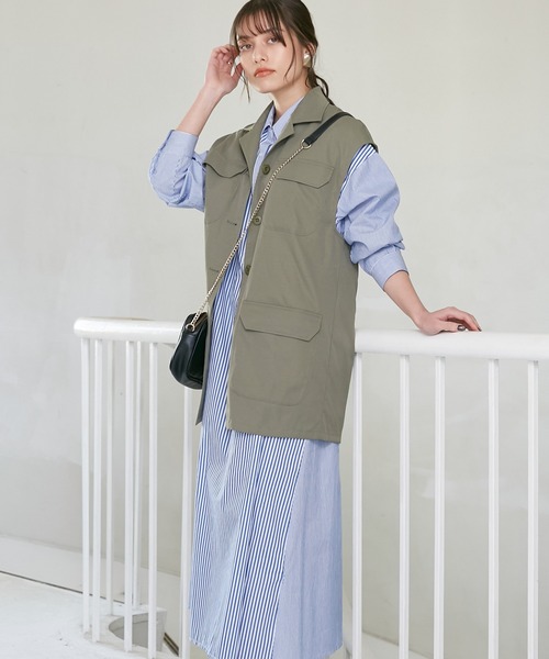 INCEDE（インシード）の「シャンブレーストライプ切り替えシャツワンピース（シャツワンピース・レディース・レッド/ブルー・LL/3L/M/L）」の13枚目の写真