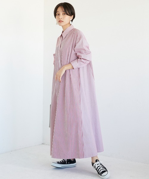 INCEDE（インシード）の「シャンブレーストライプ切り替えシャツワンピース（シャツワンピース・レディース・レッド/ブルー・LL/3L/M/L）」の14枚目の写真