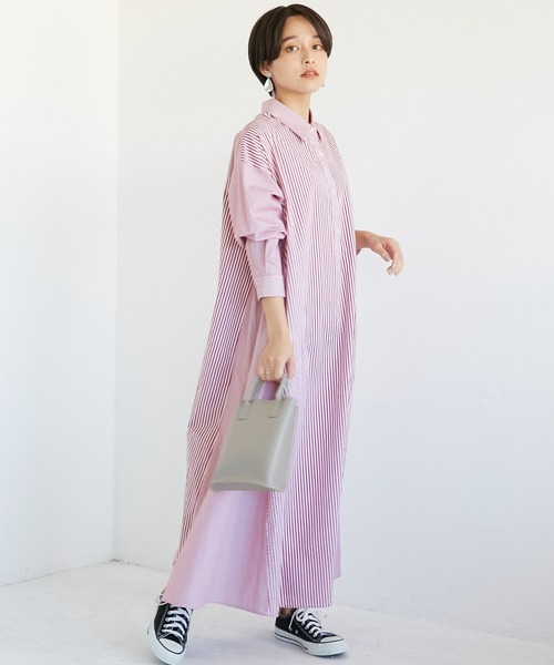 INCEDE（インシード）の「シャンブレーストライプ切り替えシャツワンピース（シャツワンピース・レディース・レッド/ブルー・LL/3L/M/L）」の16枚目の写真
