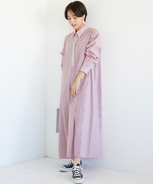 INCEDE（インシード）の「シャンブレーストライプ切り替えシャツワンピース（シャツワンピース・レディース・レッド/ブルー・LL/3L/M/L）」の15枚目の写真