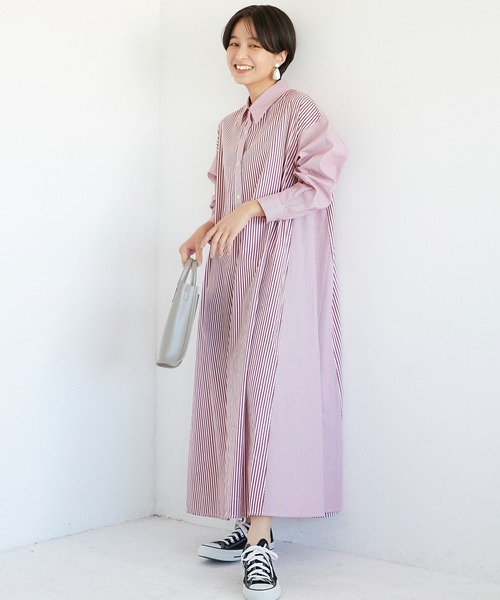 INCEDE（インシード）の「シャンブレーストライプ切り替えシャツワンピース（シャツワンピース・レディース・レッド/ブルー・LL/3L/M/L）」の17枚目の写真