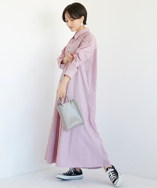 INCEDE（インシード）の「シャンブレーストライプ切り替えシャツワンピース（シャツワンピース・レディース・レッド/ブルー・LL/3L/M/L）」の18枚目の写真