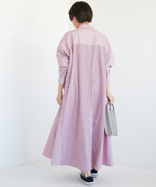 INCEDE（インシード）の「シャンブレーストライプ切り替えシャツワンピース（シャツワンピース・レディース・レッド/ブルー・LL/3L/M/L）」の20枚目の写真