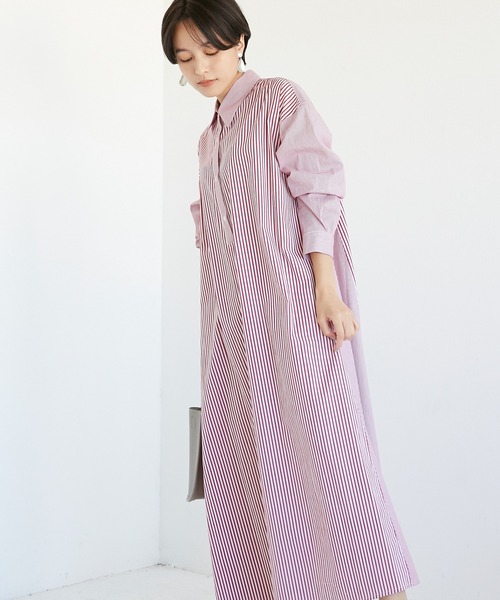 INCEDE（インシード）の「シャンブレーストライプ切り替えシャツワンピース（シャツワンピース・レディース・レッド/ブルー・LL/3L/M/L）」の21枚目の写真