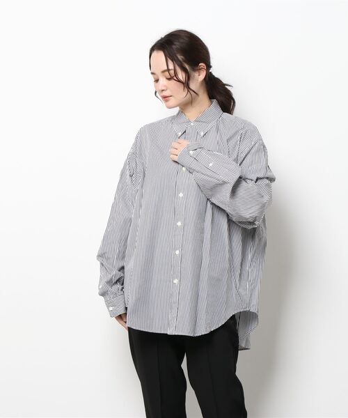 THE SHINZONE(ザ シンゾーン)の「STRIPE DADDY SHIRTS(シャツ/ブラウス・レディース・グリーン/レッド/ブラック・REGULAR)」の1枚目の写真