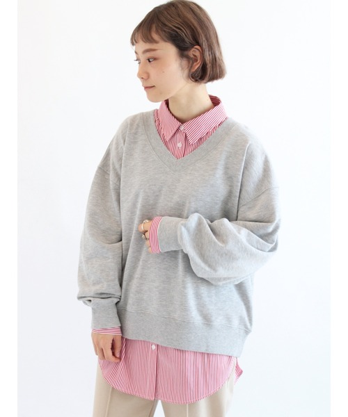 ehka sopo（エヘカソポ）の「Vネック裏毛トレーナー（スウェット・レディース・ホワイト/ブラック/グレー/グリーン・ﾌﾘ-）」の3枚目の写真
