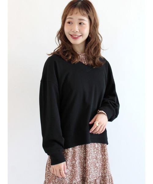 ehka sopo（エヘカソポ）の「Vネック裏毛トレーナー（スウェット・レディース・ホワイト/ブラック/グレー/グリーン・ﾌﾘ-）」の2枚目の写真