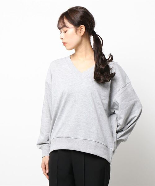 ehka sopo（エヘカソポ）の「Vネック裏毛トレーナー（スウェット・レディース・ホワイト/ブラック/グレー/グリーン・ﾌﾘ-）」の8枚目の写真