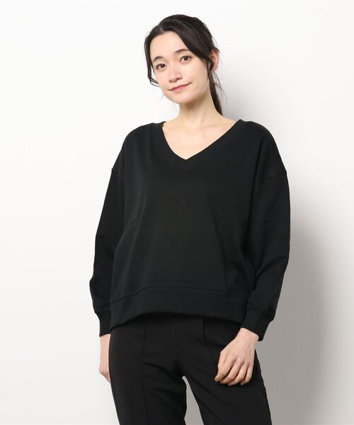 ehka sopo（エヘカソポ）の「Vネック裏毛トレーナー（スウェット・レディース・ホワイト/ブラック/グレー/グリーン・ﾌﾘ-）」の7枚目の写真