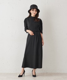 ウエストリボンパフスリーブロングワンピース