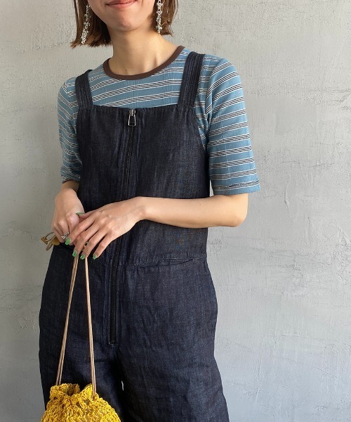 MILLER（ミラー）の「【LaLa Begin 8・9月号掲載】[MILLER/ミラー] 別注 配色5分袖 クルーネックボーダーTシャツ（Tシャツ/カットソー・レディース・ライトブルー/ブラウン/ライム/オレンジ/ブルー/グリーン・F）」の5枚目の写真