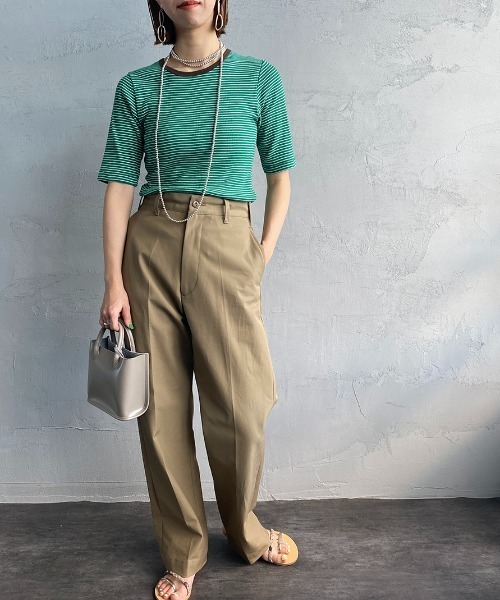 MILLER（ミラー）の「【LaLa Begin 8・9月号掲載】[MILLER/ミラー] 別注 配色5分袖 クルーネックボーダーTシャツ（Tシャツ/カットソー・レディース・ライトブルー/ブラウン/ライム/オレンジ/ブルー/グリーン・F）」の9枚目の写真