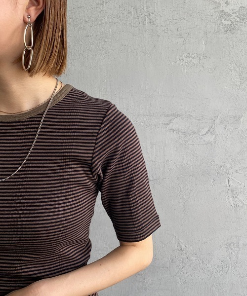 MILLER（ミラー）の「【LaLa Begin 8・9月号掲載】[MILLER/ミラー] 別注 配色5分袖 クルーネックボーダーTシャツ（Tシャツ/カットソー・レディース・ライトブルー/ブラウン/ライム/オレンジ/ブルー/グリーン・F）」の20枚目の写真