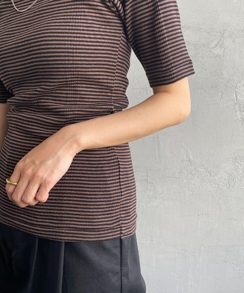 MILLER（ミラー）の「【LaLa Begin 8・9月号掲載】[MILLER/ミラー] 別注 配色5分袖 クルーネックボーダーTシャツ（Tシャツ/カットソー・レディース・ライトブルー/ブラウン/ライム/オレンジ/ブルー/グリーン・F）」の21枚目の写真