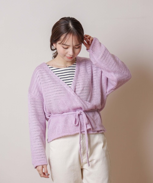 flower（フラワー）の「エアリーニットカーディガン（カーディガン/ボレロ・レディース・パープル/アイボリー・FREE）」の2枚目の写真