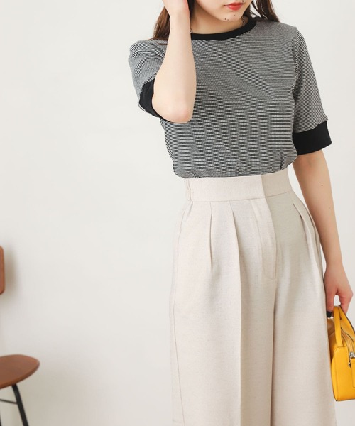 SENSE OF PLACE by URBAN RESEARCH(センスオブプレイスバイアーバンリサーチ)の「リンガーボーダーTシャツ(5分袖)(Tシャツ/カットソー・レディース・ブラック系その他/グリーン系その他/ブルー系その他/パープル系その他/イエロー系その他/オレンジ系その他/ピンク・ONE)」の2枚目の写真