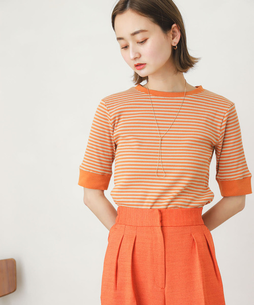 SENSE OF PLACE by URBAN RESEARCH(センスオブプレイスバイアーバンリサーチ)の「リンガーボーダーTシャツ(5分袖)(Tシャツ/カットソー・レディース・ブラック系その他/グリーン系その他/ブルー系その他/パープル系その他/イエロー系その他/オレンジ系その他/ピンク・ONE)」の21枚目の写真