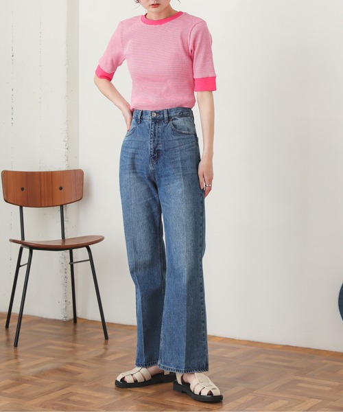 SENSE OF PLACE by URBAN RESEARCH(センスオブプレイスバイアーバンリサーチ)の「リンガーボーダーTシャツ(5分袖)(Tシャツ/カットソー・レディース・ブラック系その他/グリーン系その他/ブルー系その他/パープル系その他/イエロー系その他/オレンジ系その他/ピンク・ONE)」の11枚目の写真