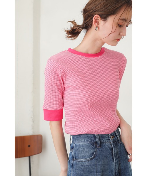 SENSE OF PLACE by URBAN RESEARCH(センスオブプレイスバイアーバンリサーチ)の「リンガーボーダーTシャツ(5分袖)(Tシャツ/カットソー・レディース・ブラック系その他/グリーン系その他/ブルー系その他/パープル系その他/イエロー系その他/オレンジ系その他/ピンク・ONE)」の14枚目の写真