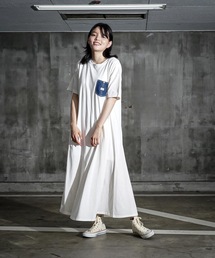 【LEE／リー】デニムポケットフレアワンピースドレス　半袖　コットン100％