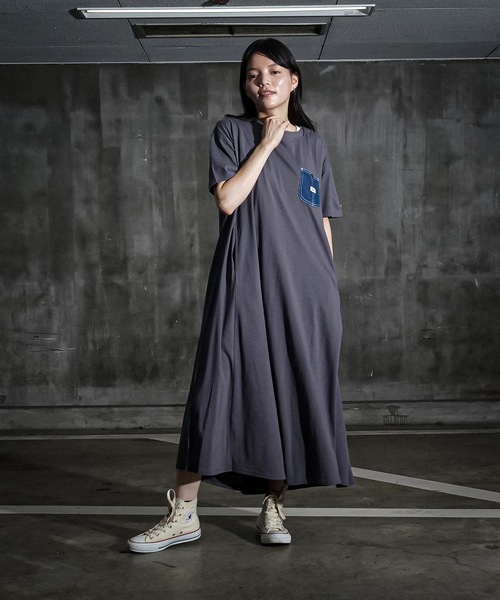 Lee(リー)の「【LEE/リー】デニムポケットフレアワンピースドレス 半袖 コットン100%(ワンピース・レディース・ブルー系その他/ホワイト/チャコールグレー・MEDIUM)」の8枚目の写真