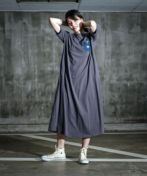 Lee(リー)の「【LEE/リー】デニムポケットフレアワンピースドレス 半袖 コットン100%(ワンピース・レディース・ブルー系その他/ホワイト/チャコールグレー・MEDIUM)」の9枚目の写真