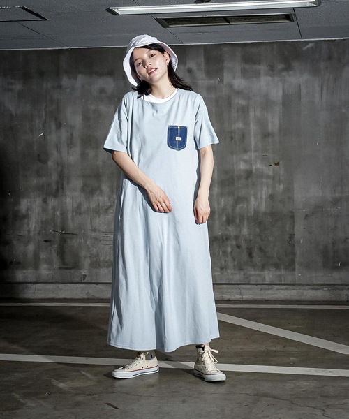 Lee(リー)の「【LEE/リー】デニムポケットフレアワンピースドレス 半袖 コットン100%(ワンピース・レディース・ブルー系その他/ホワイト/チャコールグレー・MEDIUM)」の12枚目の写真