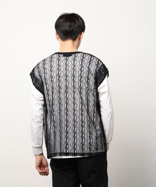 Chikashitsu +（チカシツプラス）の「【Chikashitsu +/チカシツプラス】lace vest/レースベスト Vネックベスト 重ね着 レイヤード（ベスト・メンズ・ホワイト/ブラック・ONE SIZE）」の5枚目の写真