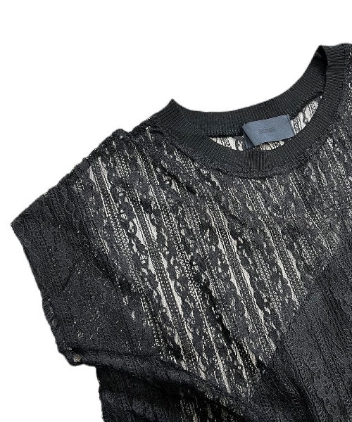 Chikashitsu +（チカシツプラス）の「【Chikashitsu +/チカシツプラス】lace vest/レースベスト Vネックベスト 重ね着 レイヤード（ベスト・メンズ・ホワイト/ブラック・ONE SIZE）」の7枚目の写真