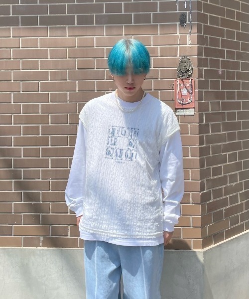 Chikashitsu +（チカシツプラス）の「【Chikashitsu +/チカシツプラス】lace vest/レースベスト Vネックベスト 重ね着 レイヤード（ベスト・メンズ・ホワイト/ブラック・ONE SIZE）」の11枚目の写真