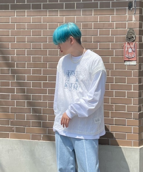 Chikashitsu +（チカシツプラス）の「【Chikashitsu +/チカシツプラス】lace vest/レースベスト Vネックベスト 重ね着 レイヤード（ベスト・メンズ・ホワイト/ブラック・ONE SIZE）」の12枚目の写真