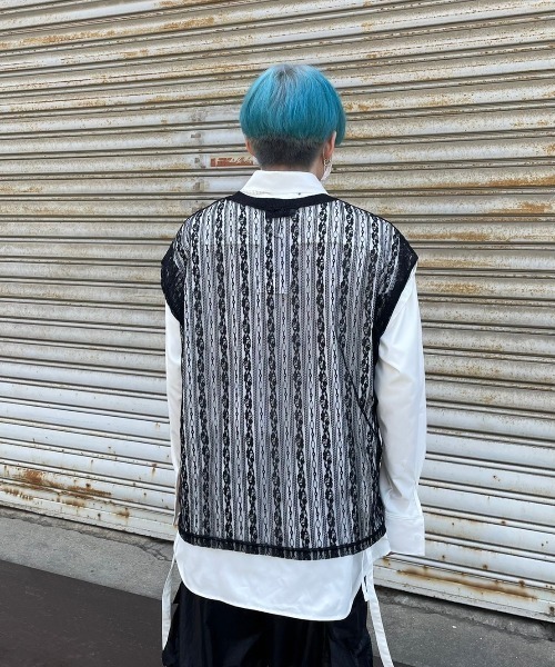 Chikashitsu +（チカシツプラス）の「【Chikashitsu +/チカシツプラス】lace vest/レースベスト Vネックベスト 重ね着 レイヤード（ベスト・メンズ・ホワイト/ブラック・ONE SIZE）」の22枚目の写真