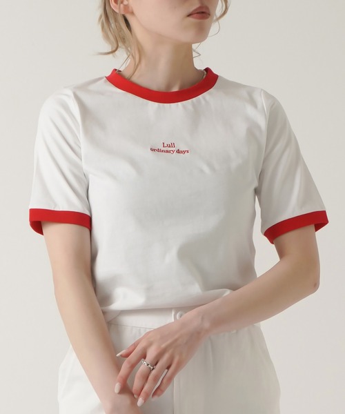 Lull（ルル）の「【Lull / ルル】Lullロゴ刺繍リンガーTシャツ（Tシャツ/カットソー・レディース・ブラック/レッド/グリーン/ブルー・ONESIZE）」の4枚目の写真