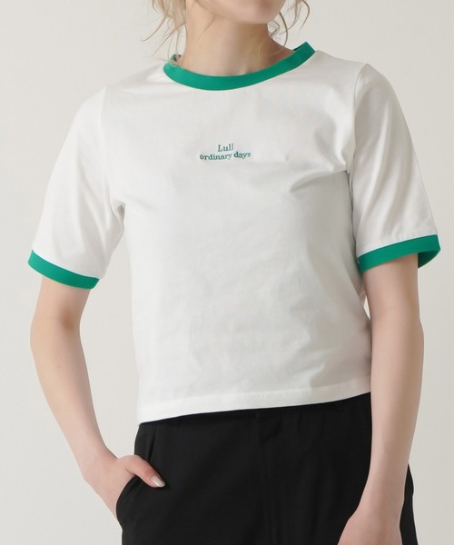 Lull（ルル）の「【Lull / ルル】Lullロゴ刺繍リンガーTシャツ（Tシャツ/カットソー・レディース・ブラック/レッド/グリーン/ブルー・ONESIZE）」の3枚目の写真