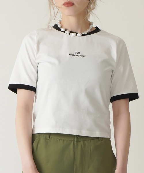 Lull（ルル）の「【Lull / ルル】Lullロゴ刺繍リンガーTシャツ（Tシャツ/カットソー・レディース・ブラック/レッド/グリーン/ブルー・ONESIZE）」の2枚目の写真